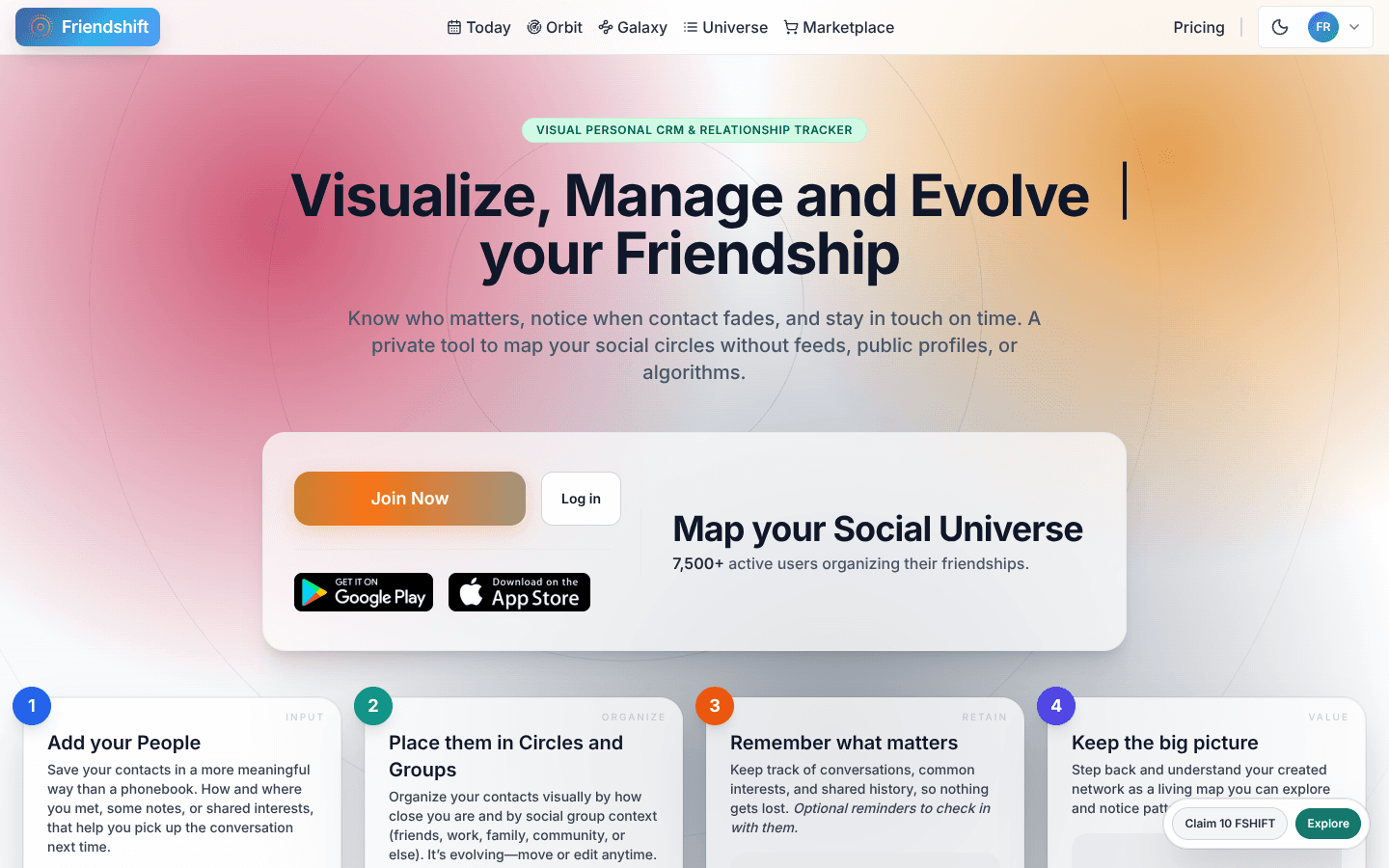 friendshift.app product preview