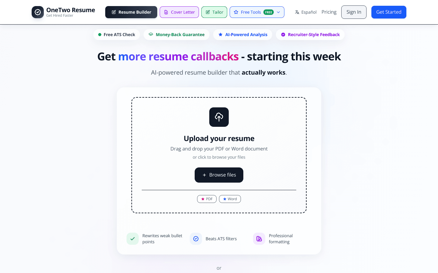 onetworesume.com screenshot