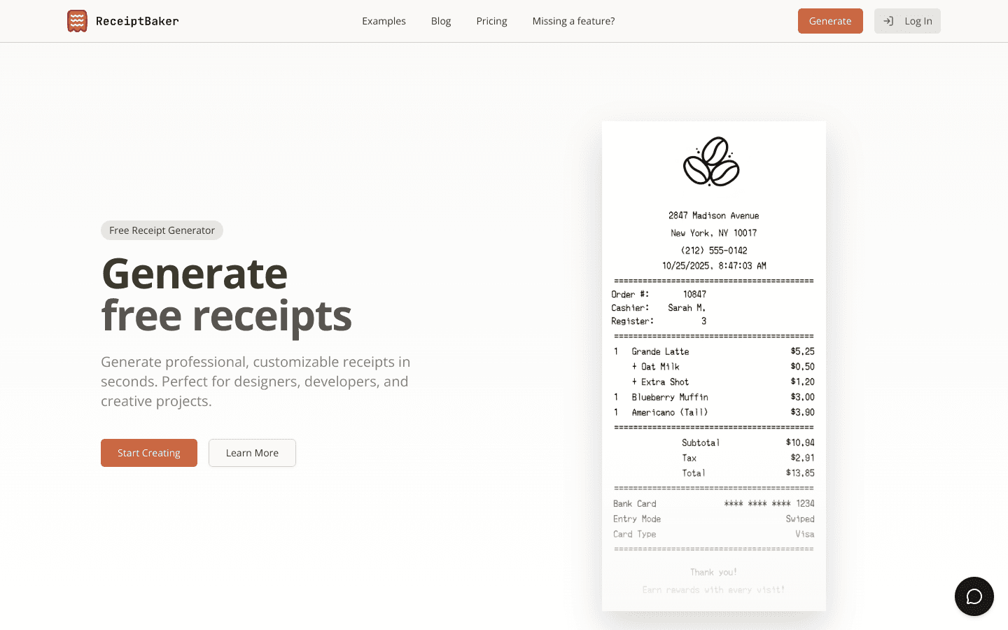 receiptbaker.com screenshot
